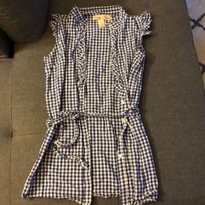 Navy Plaid Ruffle Top